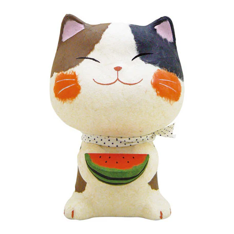 Figurine Chat Pastèque, Papier Mâché - Image 3